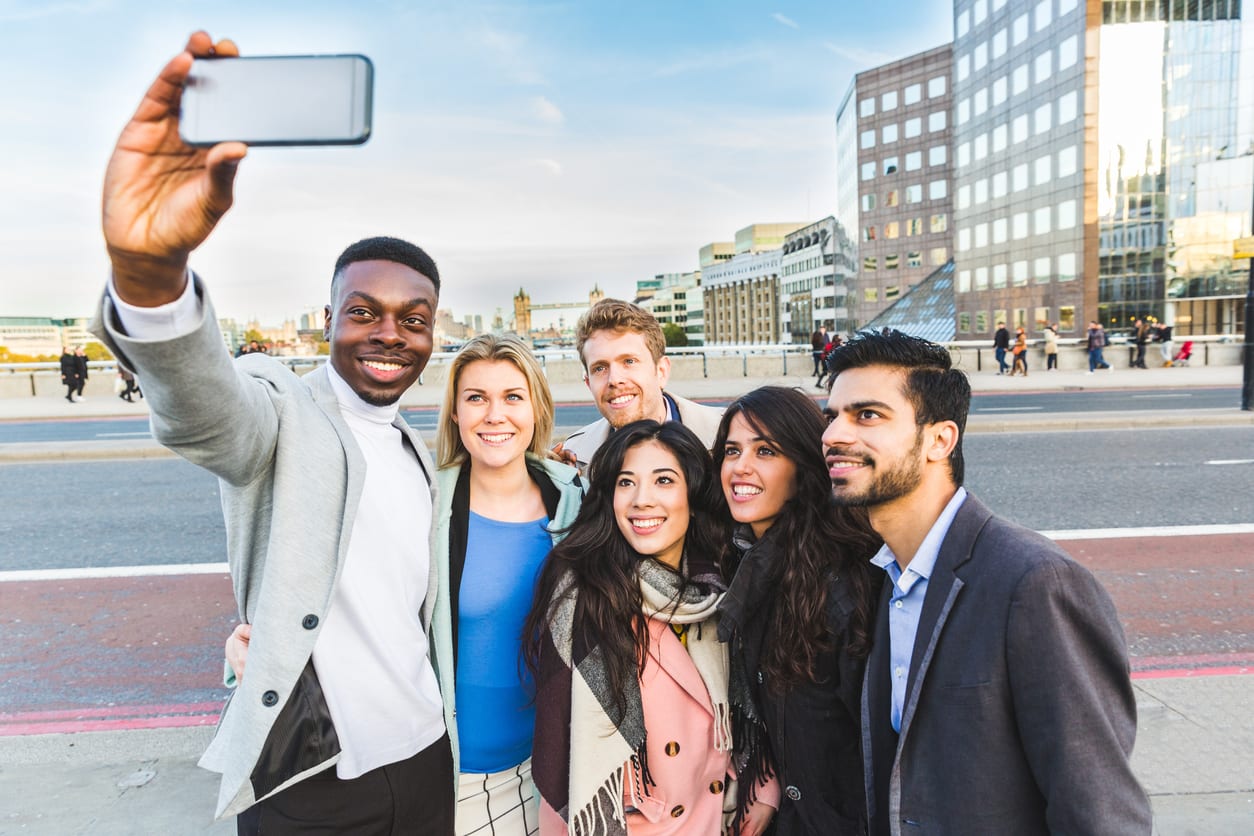 Group of business people taking a selfie in London